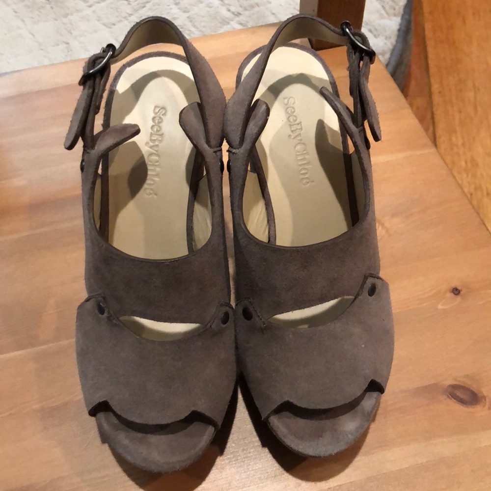 See by Chloe Tan Suede Wedge Sandals